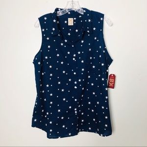 Faded Glory Navy Blue Buttons Down Sleeveless Top